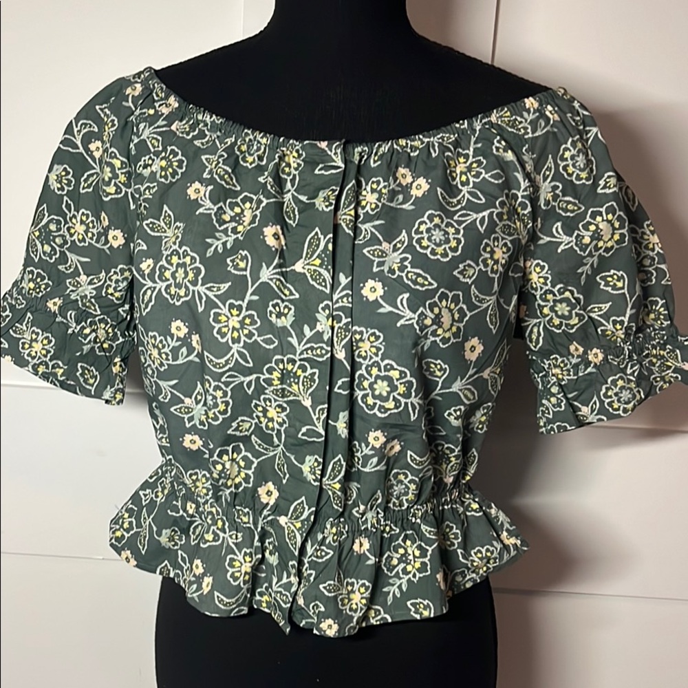 J. Crew Green floral blouse US size Small
